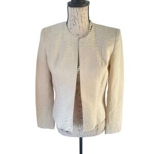 H&M Gold Embossed Cream Blazer, Open-Front, Collarless, Lined, Size 8, EUC